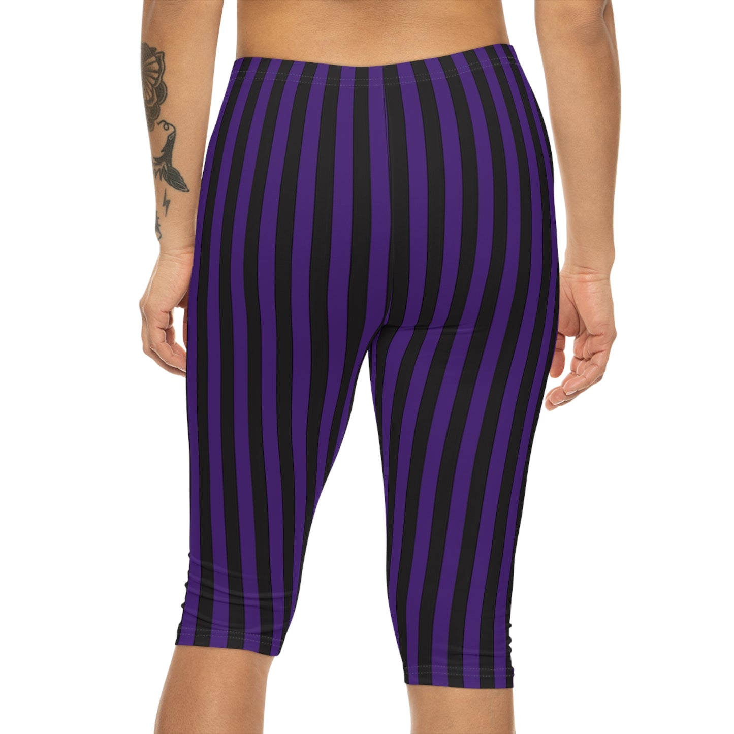 Purple Striped Capri Leggings for Women, Comfortable Yoga Pants, Casual Workout Leggings, Lounge Wear, Fitness Apparel