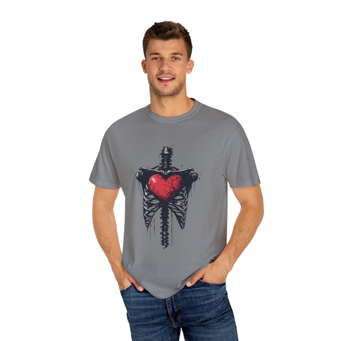 Heart-Cross Unisex Garment-Dyed T-shirt, Vintage Graphic Tee, Gift for Couples, Unique Art Shirt, Casual Wear, Festival Fashion
