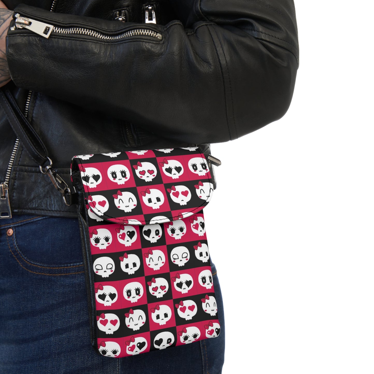 Cute Skull Design Small Cell Phone Wallet, Punk Phone Purse, Festival Accessory, Everyday Use, Gift for Her