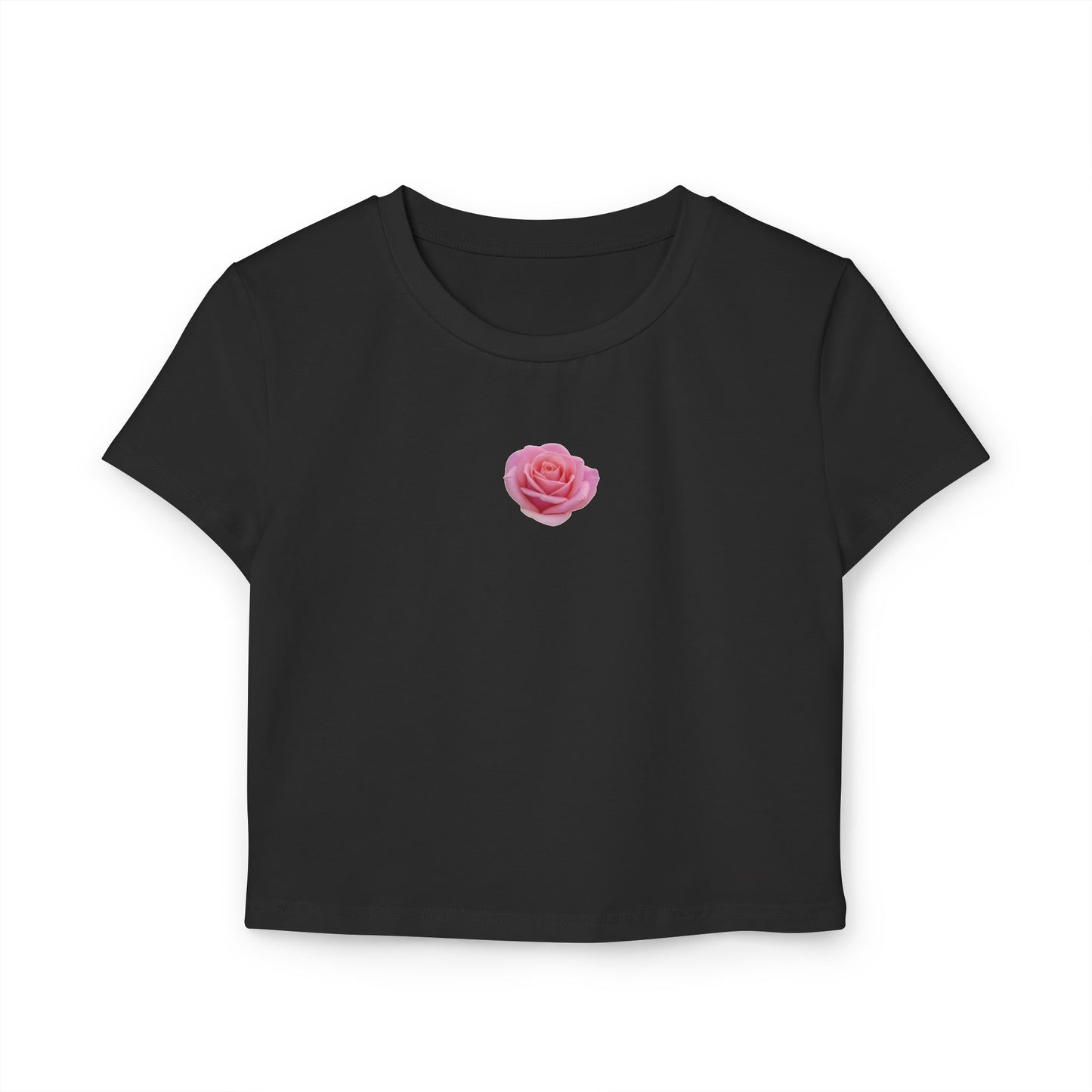 Floral Women's Baby Tee - Cute Pink Rose Design for Casual Outings