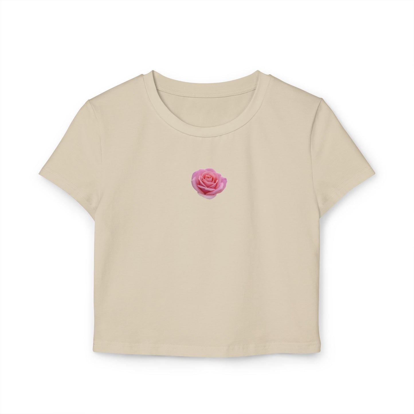 Floral Women's Baby Tee - Cute Pink Rose Design for Casual Outings