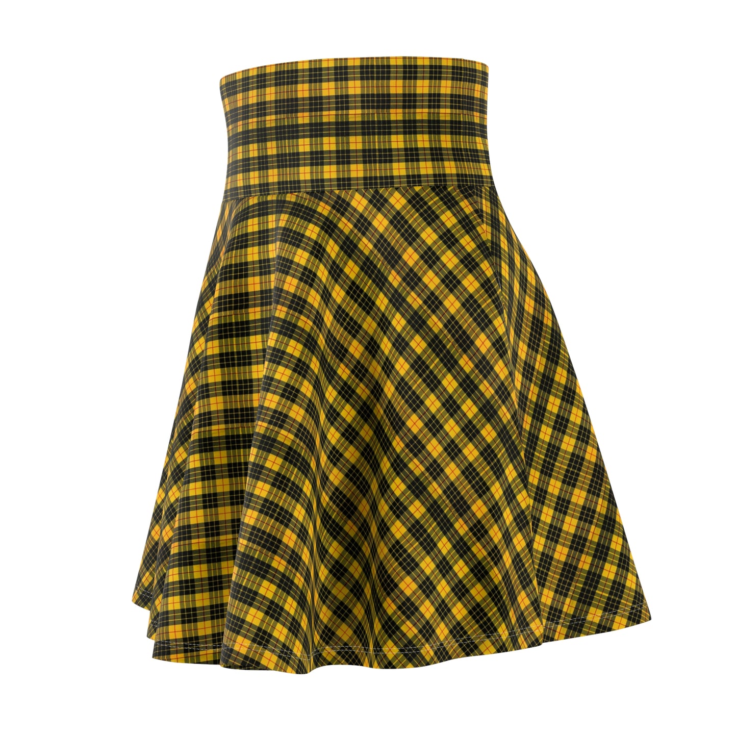 Chic Floral Women's Skater Skirt - Black Roses on Yellow Background
