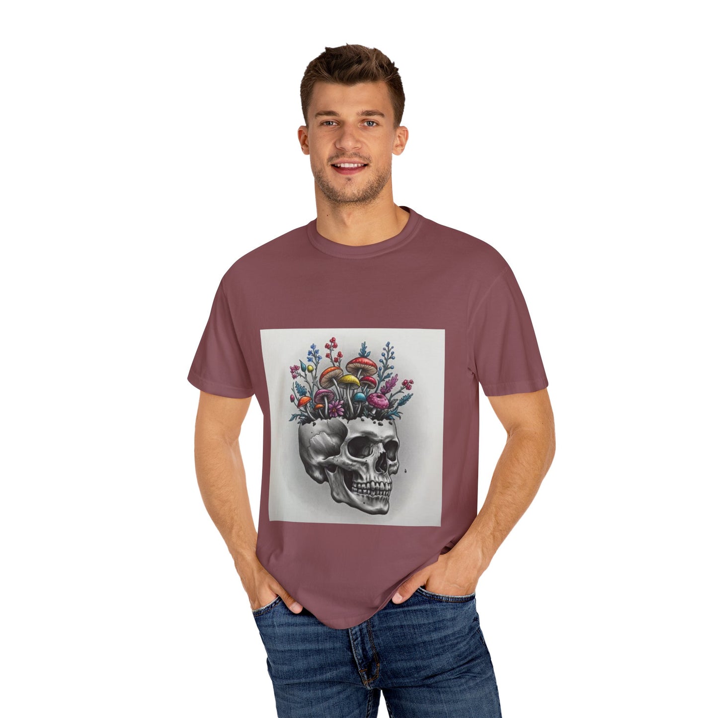 Floral Skull Graphic T-Shirt | Unisex Tee for Nature Lovers, Unique Gift, Casual Outing, Festival Wear, Eco-Friendly Fashion