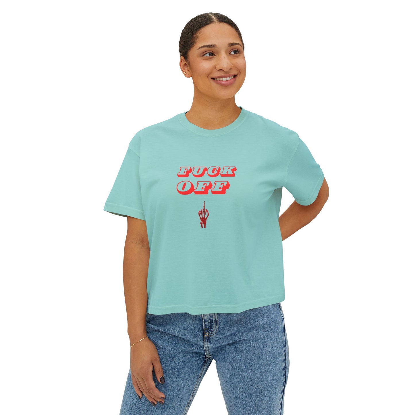 Women's Boxy Tee with 'F*CK OFF' Design, Trendy Graphic Shirt, Casual Everyday Wear, Gift for Her, Festival Fashion