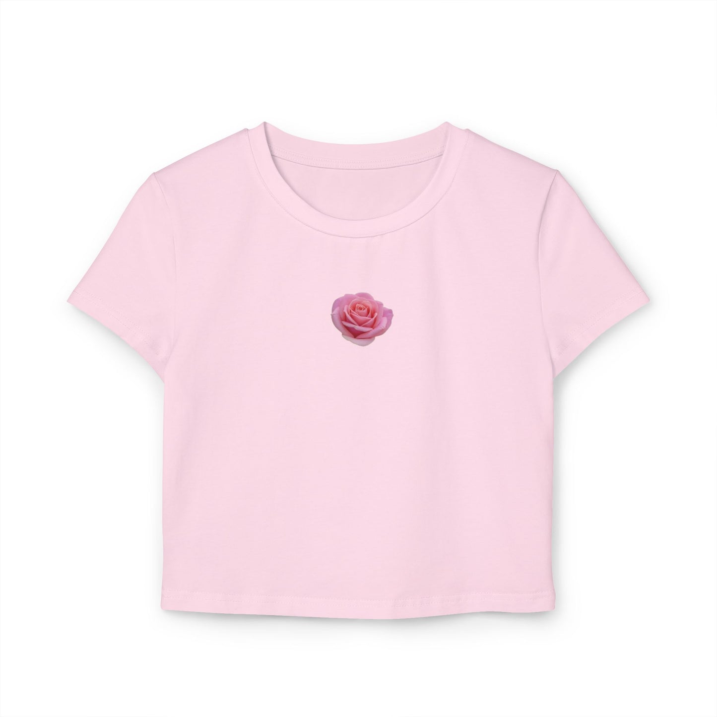 Floral Women's Baby Tee - Cute Pink Rose Design for Casual Outings
