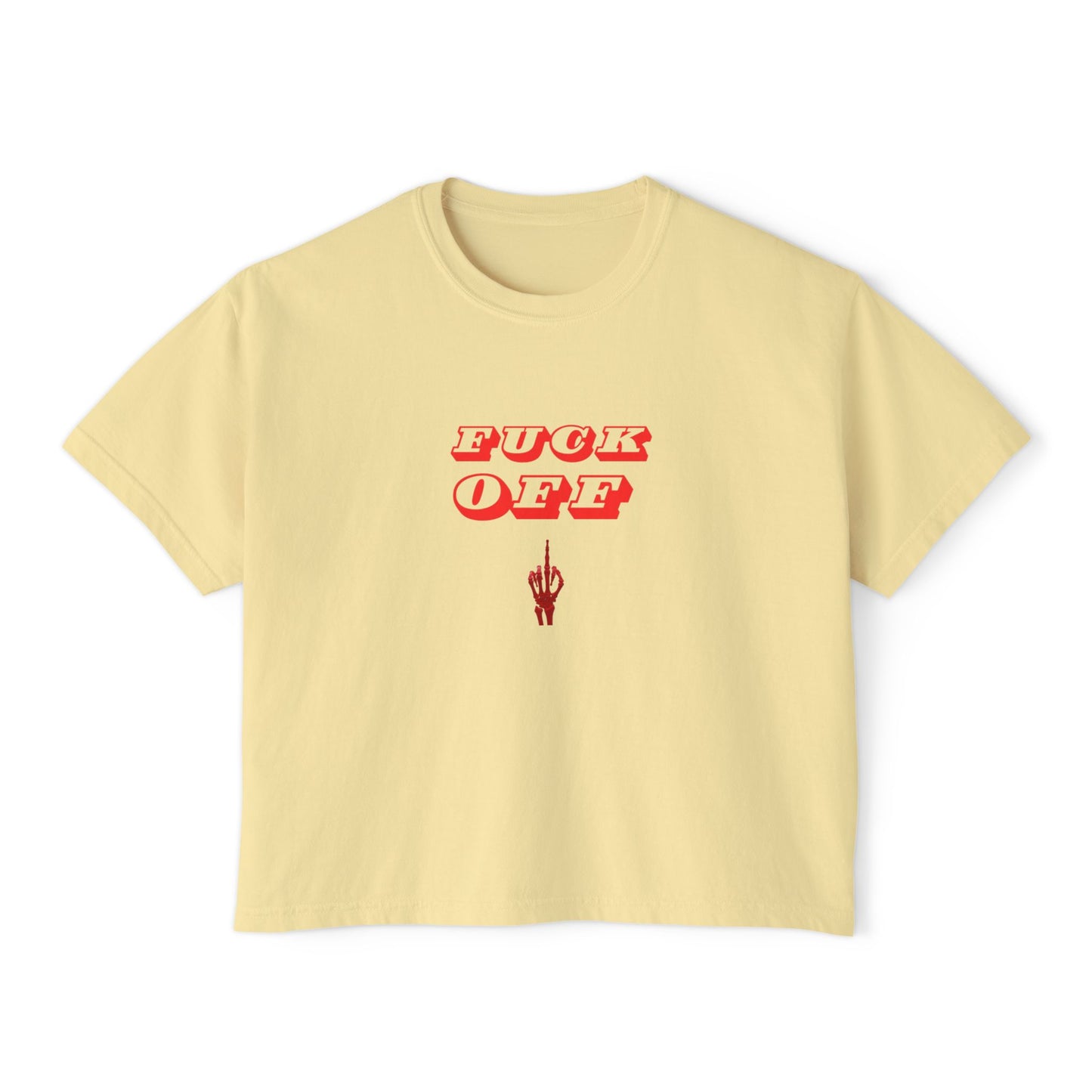 Women's Boxy Tee with 'F*CK OFF' Design, Trendy Graphic Shirt, Casual Everyday Wear, Gift for Her, Festival Fashion