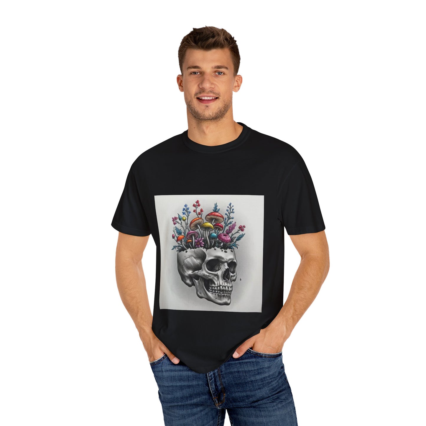 Floral Skull Graphic T-Shirt | Unisex Tee for Nature Lovers, Unique Gift, Casual Outing, Festival Wear, Eco-Friendly Fashion