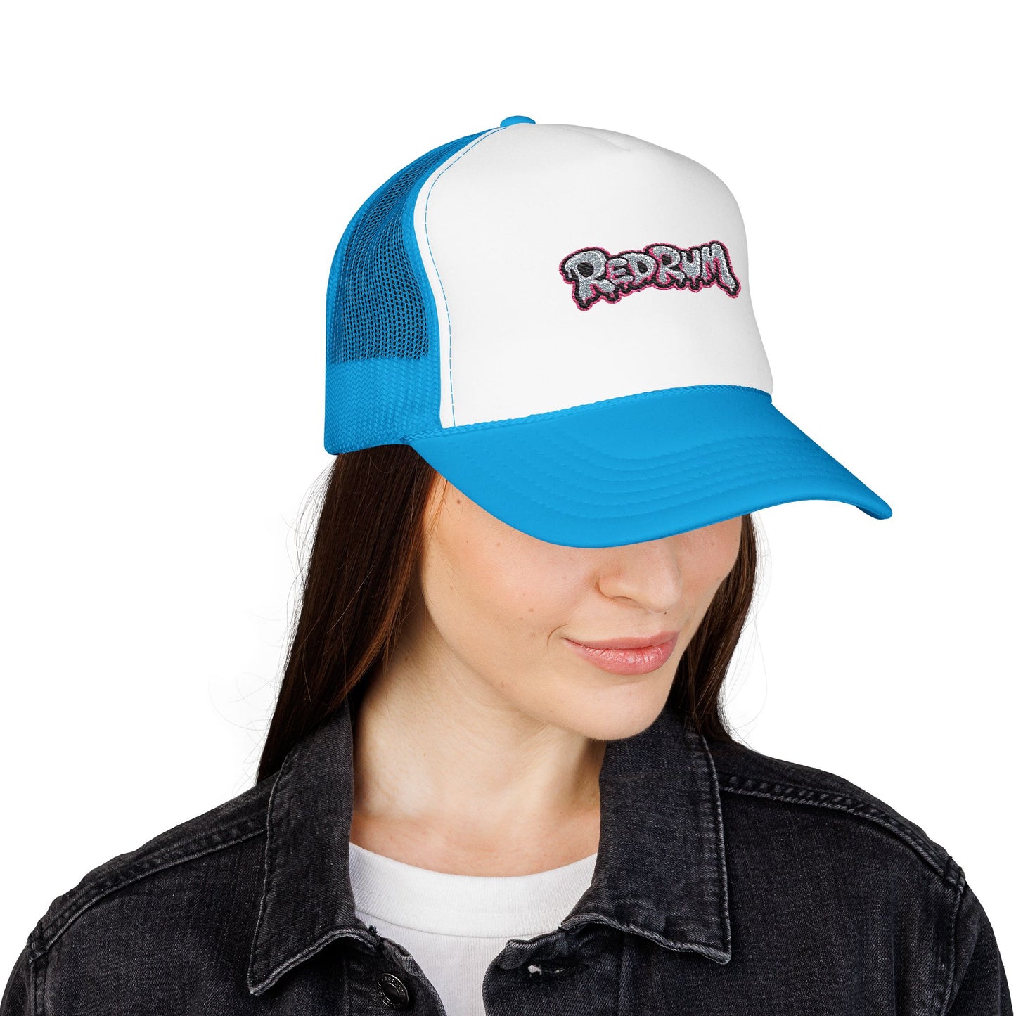 Foam Trucker Hat with Redrum Embroidery, Stylish Fashion Accessory, Perfect for Festivals, Unique Gift Idea, Outdoor Events, Casual Wear