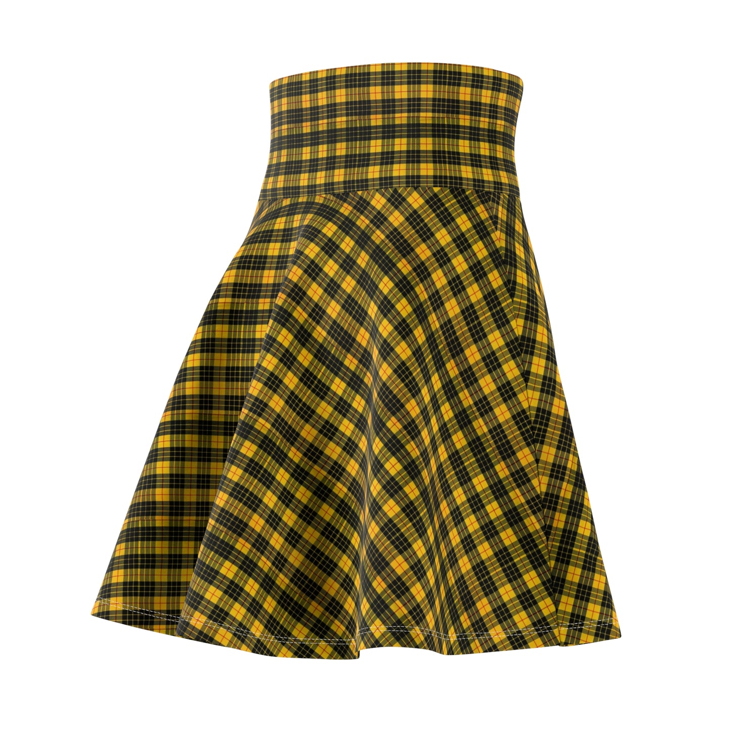 Chic Floral Women's Skater Skirt - Black Roses on Yellow Background