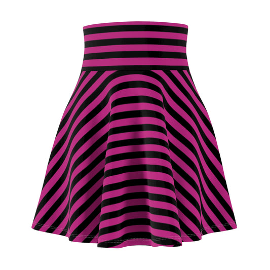 Stylish Women's Skater Skirt - Pink and Black Stripes, Casual Wear, Summer Outfits, Festival Fashion, Everyday Style