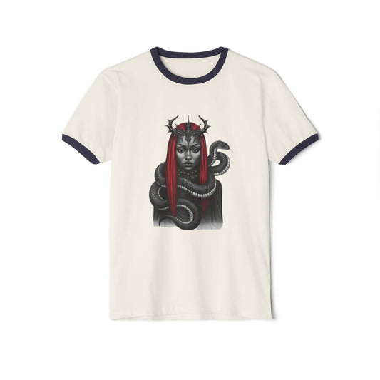 Goddess Graphic Ringer T-Shirt - Unique Cotton Tee, Casual Wear, Occult Gift, Everyday Comfort, Stylish Statement Top