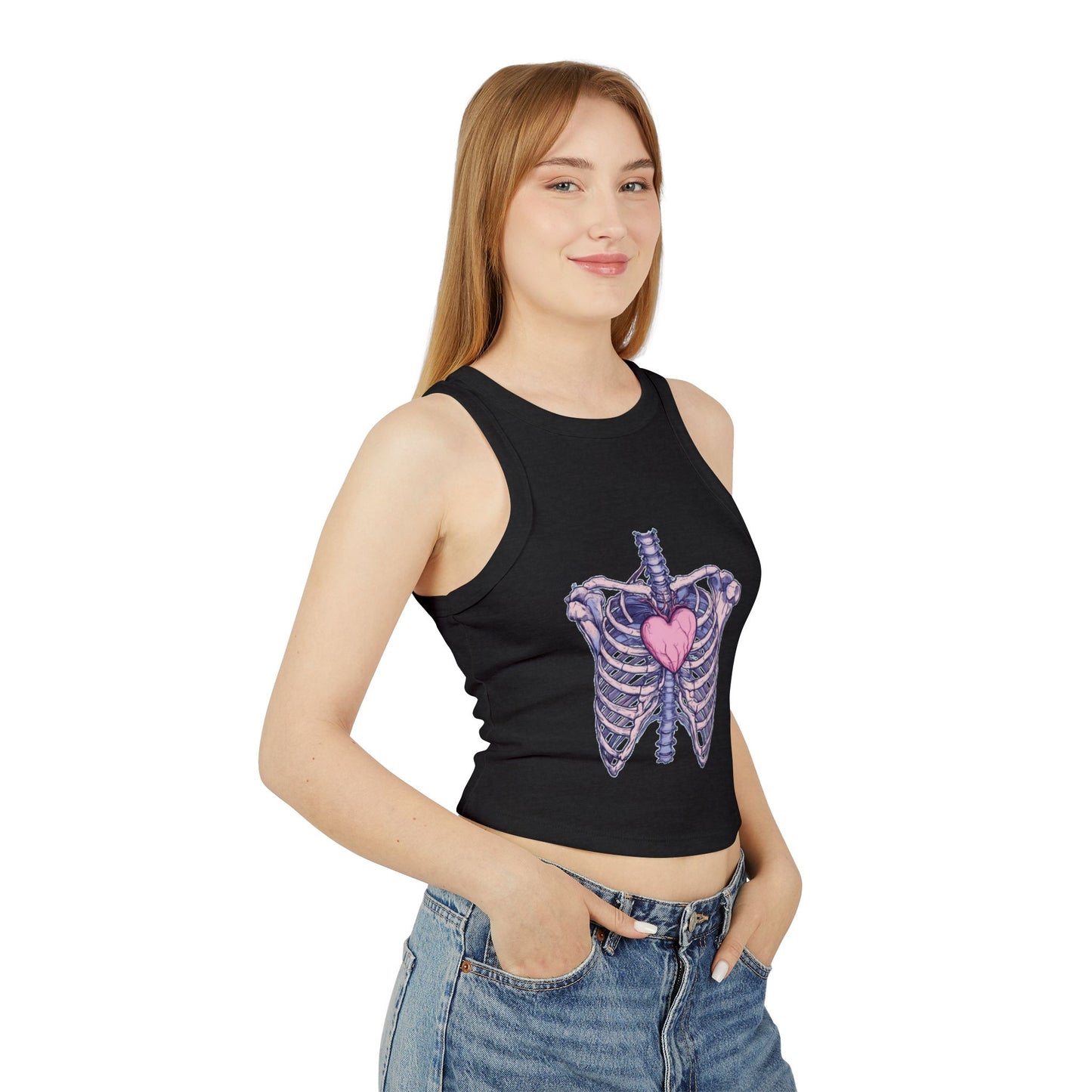 Heart Anatomy Micro Rib Racer Tank Top for Women - Trendy Crop Top
