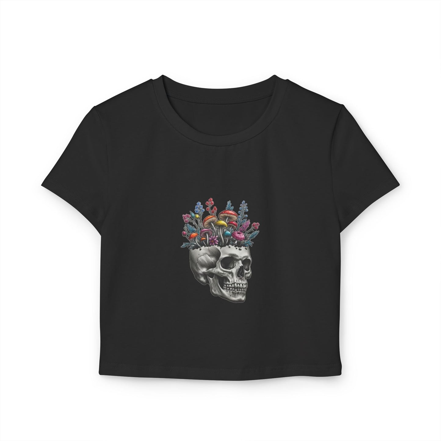 Floral Skull Women's Baby Tee | Casual Top, Gift for Her, Edgy Style, Festival Wear, Summer Outfit