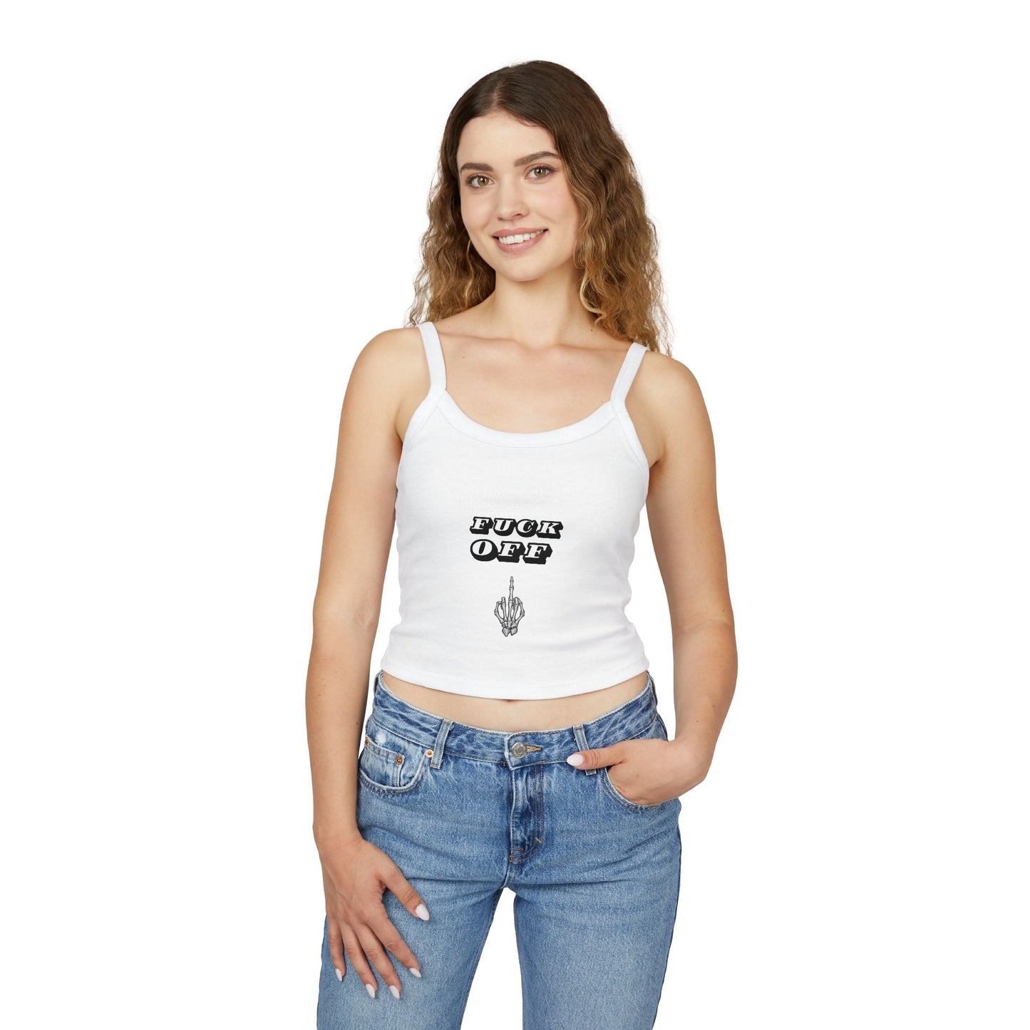 Graphic Spaghetti Strap Tank Top - 'F*CK OFF' Statement Tee