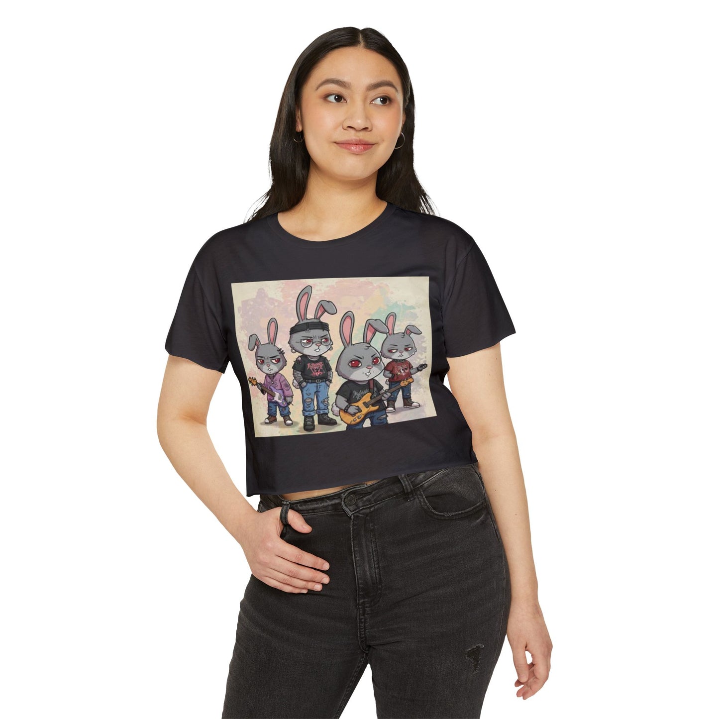 Women's Festival Crop Top with Rock Bunny Design | Chic Summer Top | Music Festival Wear, Boho Style, Concert Outfit, Gift for Her