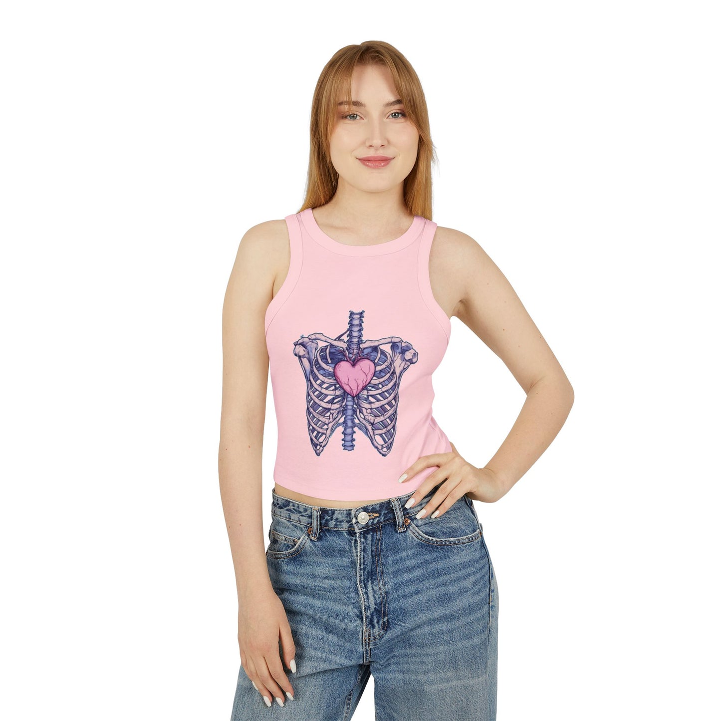 Heart Anatomy Micro Rib Racer Tank Top for Women - Trendy Crop Top