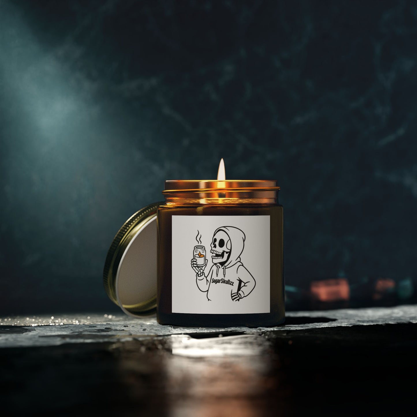 Coconut Apricot Scented Candle, Skull Design, Home Decor, Gift for Her, Halloween Candle