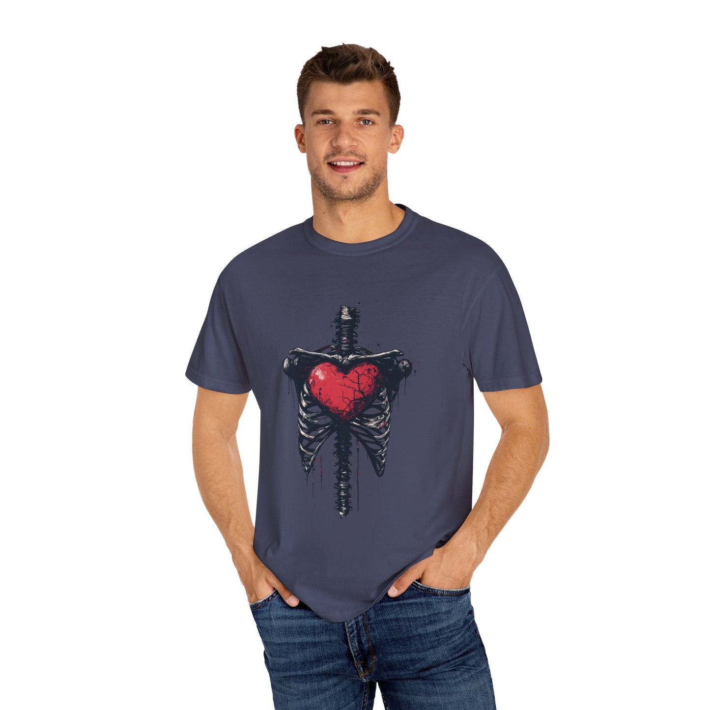 Heart-Cross Unisex Garment-Dyed T-shirt, Vintage Graphic Tee, Gift for Couples, Unique Art Shirt, Casual Wear, Festival Fashion
