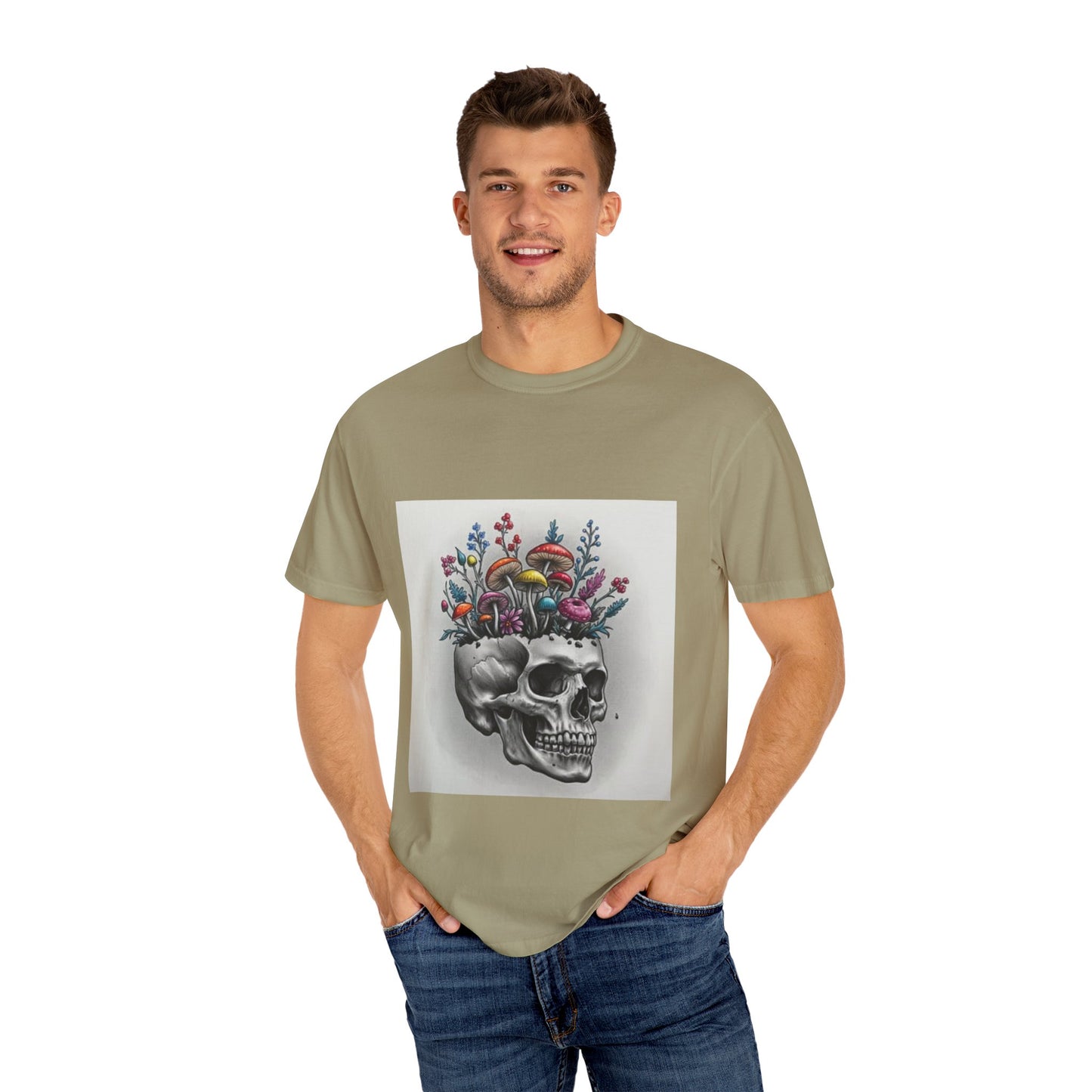 Floral Skull Graphic T-Shirt | Unisex Tee for Nature Lovers, Unique Gift, Casual Outing, Festival Wear, Eco-Friendly Fashion