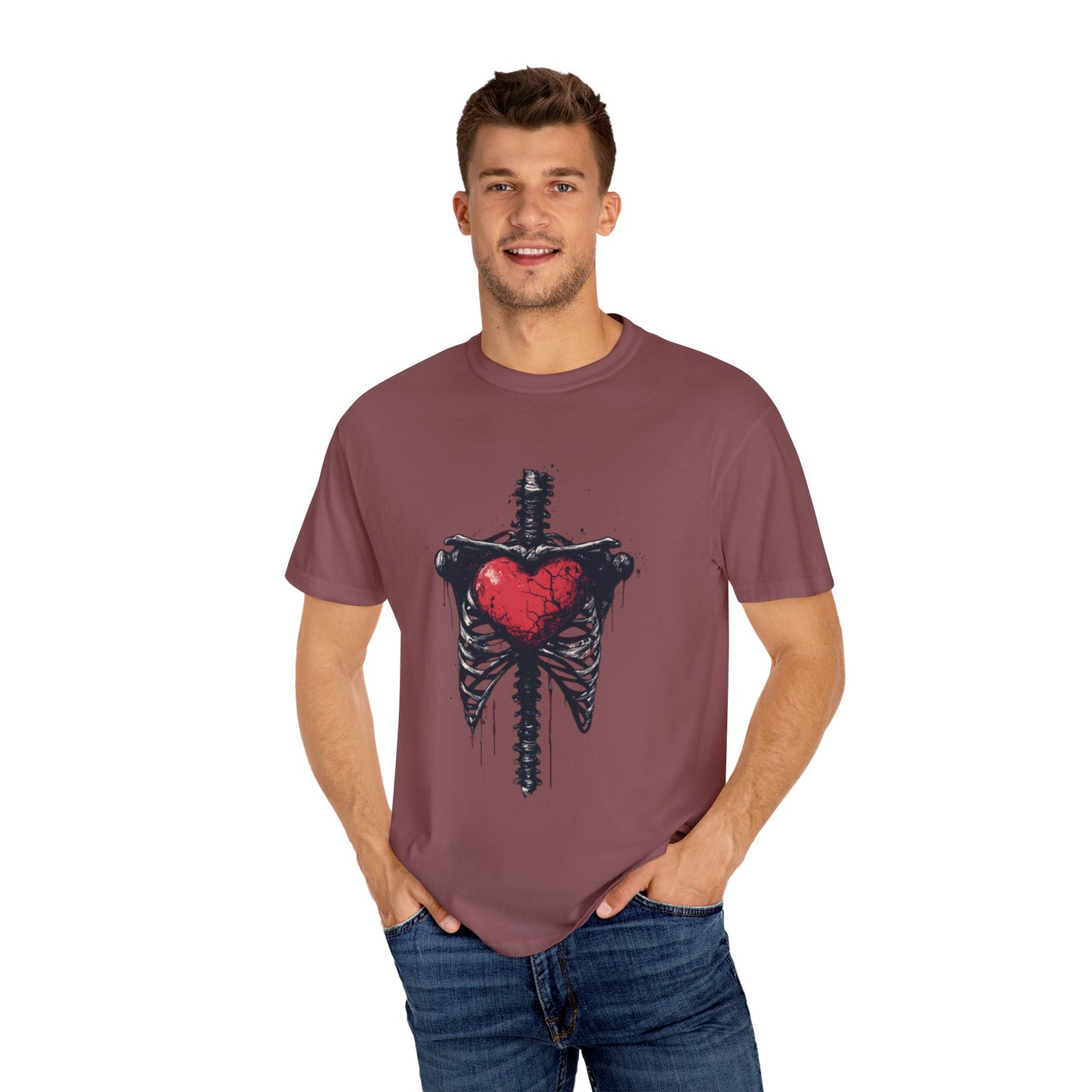 Heart-Cross Unisex Garment-Dyed T-shirt, Vintage Graphic Tee, Gift for Couples, Unique Art Shirt, Casual Wear, Festival Fashion