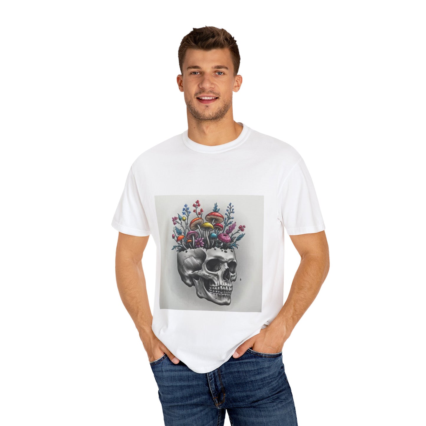 Floral Skull Graphic T-Shirt | Unisex Tee for Nature Lovers, Unique Gift, Casual Outing, Festival Wear, Eco-Friendly Fashion