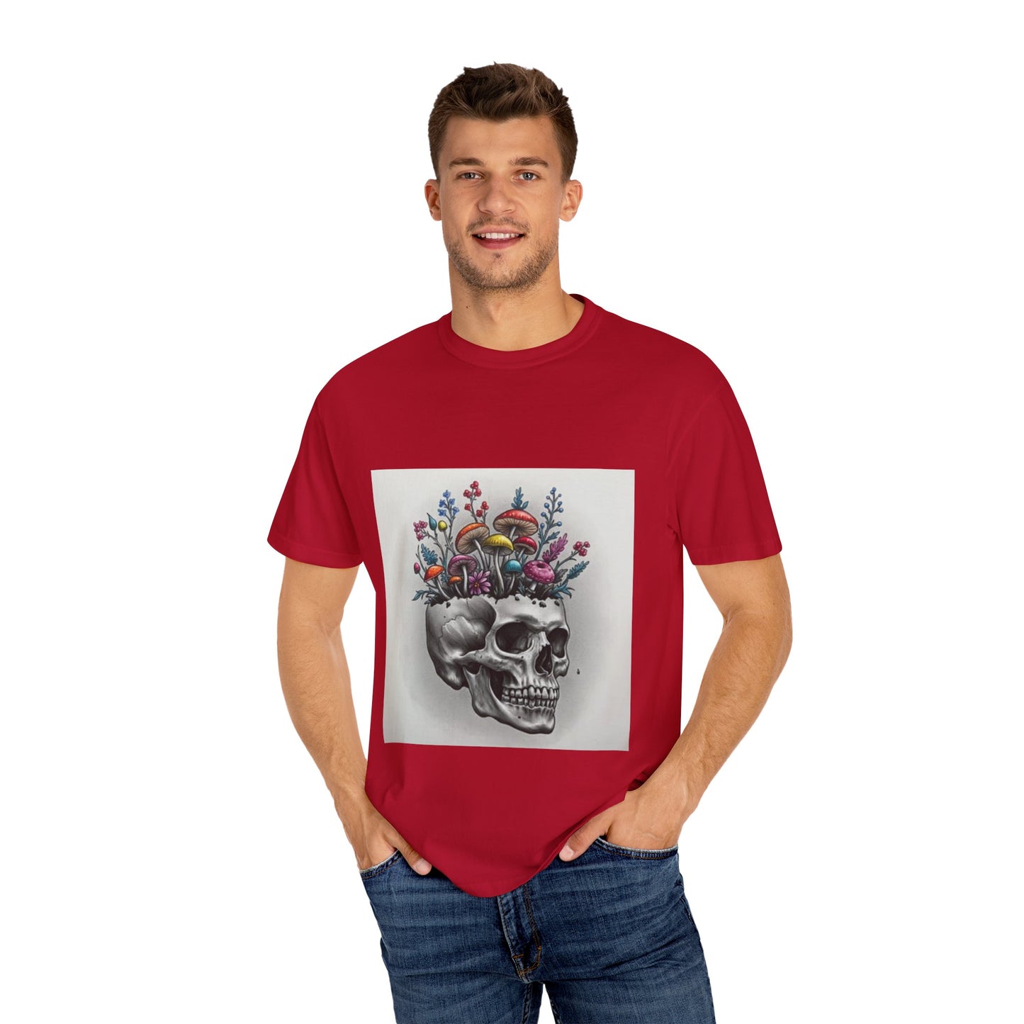 Floral Skull Graphic T-Shirt | Unisex Tee for Nature Lovers, Unique Gift, Casual Outing, Festival Wear, Eco-Friendly Fashion