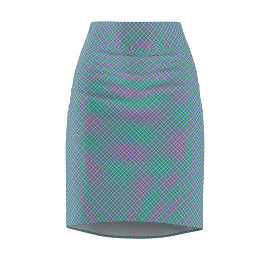Chic Women's Pencil Skirt, Stylish Office Wear, Blue Checkered Pattern, Trendy Summer Fashion, Versatile Casual Outfit
