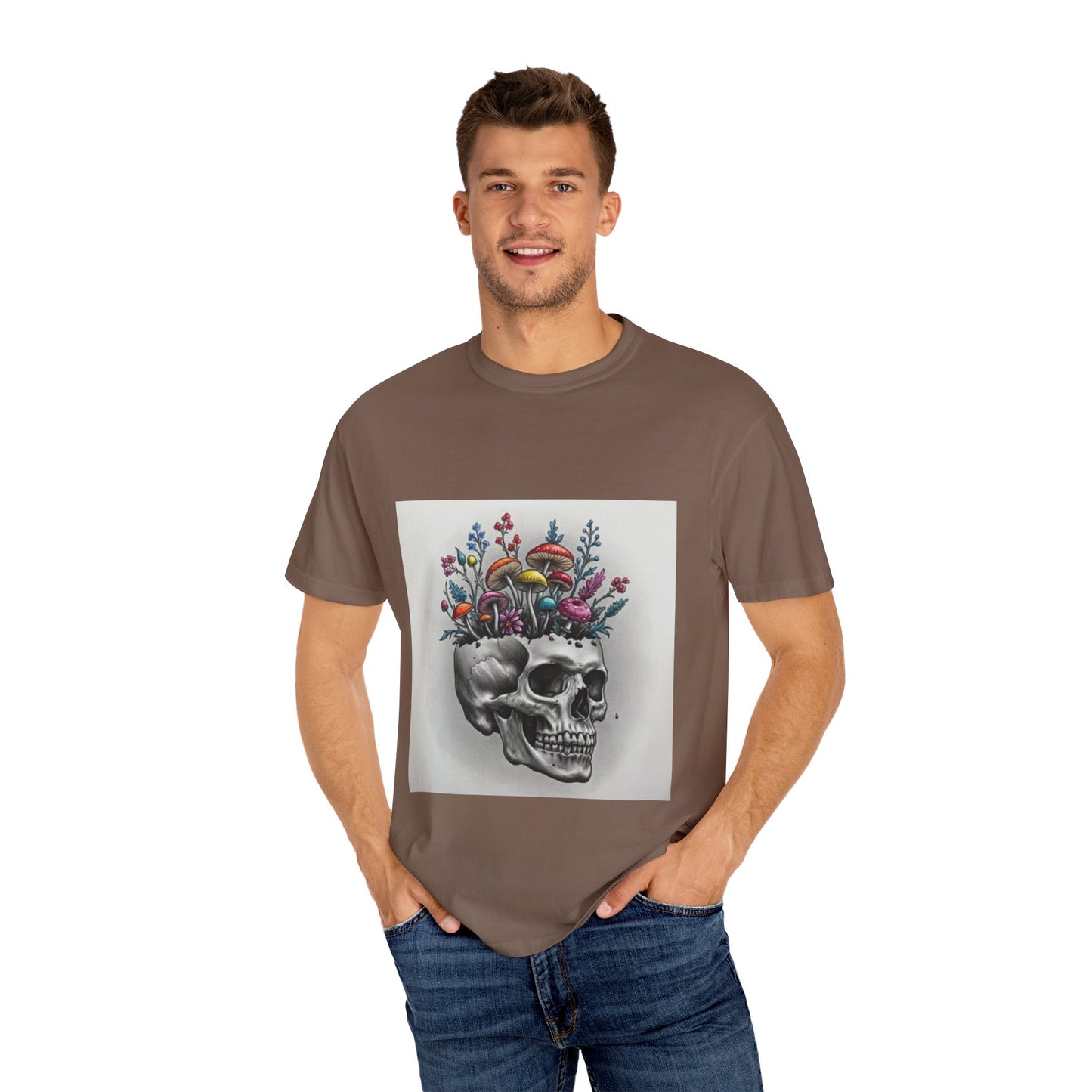 Floral Skull Graphic T-Shirt | Unisex Tee for Nature Lovers, Unique Gift, Casual Outing, Festival Wear, Eco-Friendly Fashion