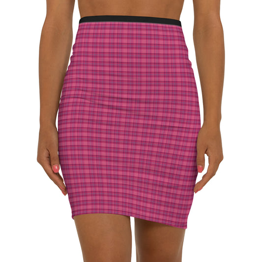 Chic Pink Plaid Women's Mid-Waist Pencil Skirt - Stylish & Versatile Fashion