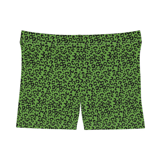 Funky Green Leopard Print Women's Shorts | Casual Summer Vibes, Beachwear, Lounge Shorts, Workout Gear, Unique Fashion