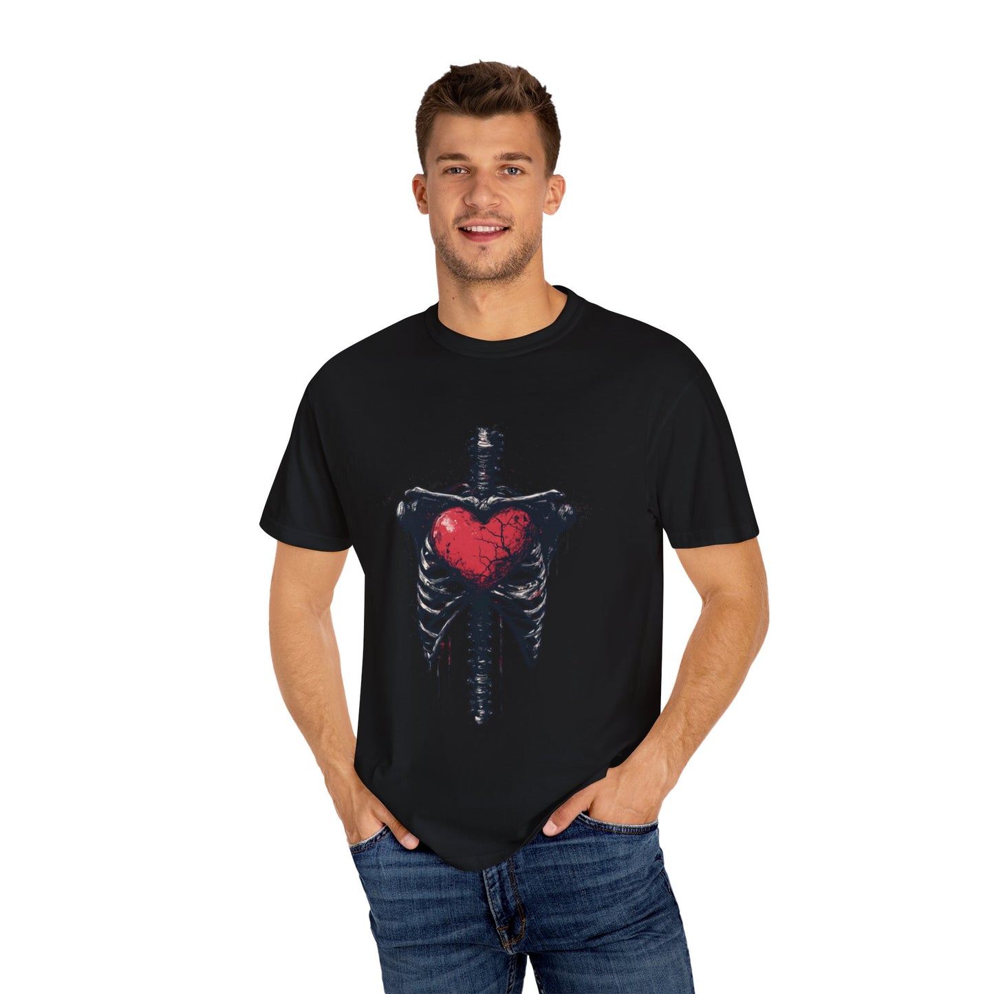 Heart-Cross Unisex Garment-Dyed T-shirt, Vintage Graphic Tee, Gift for Couples, Unique Art Shirt, Casual Wear, Festival Fashion