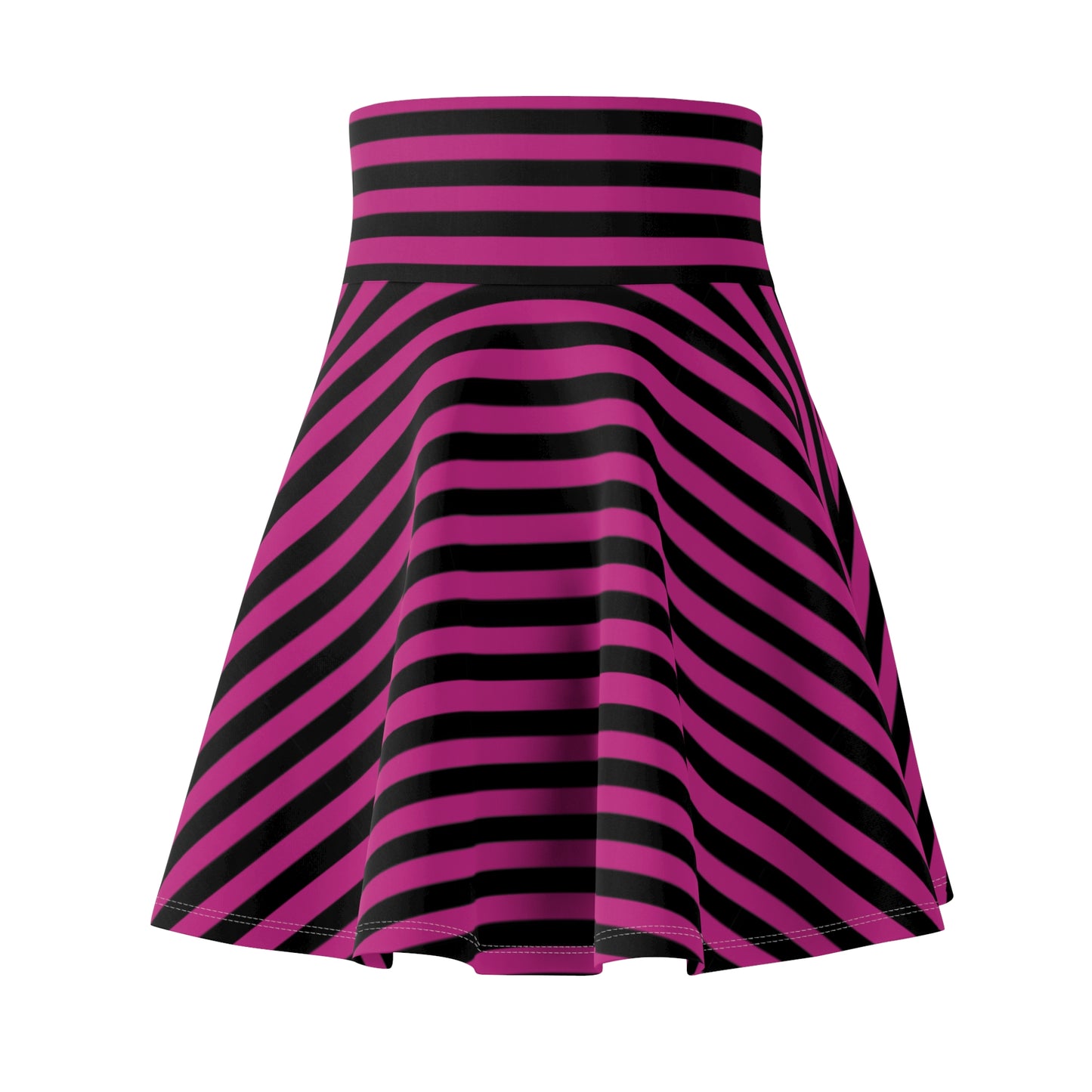 Stylish Women's Skater Skirt - Pink and Black Stripes, Casual Wear, Summer Outfits, Festival Fashion, Everyday Style