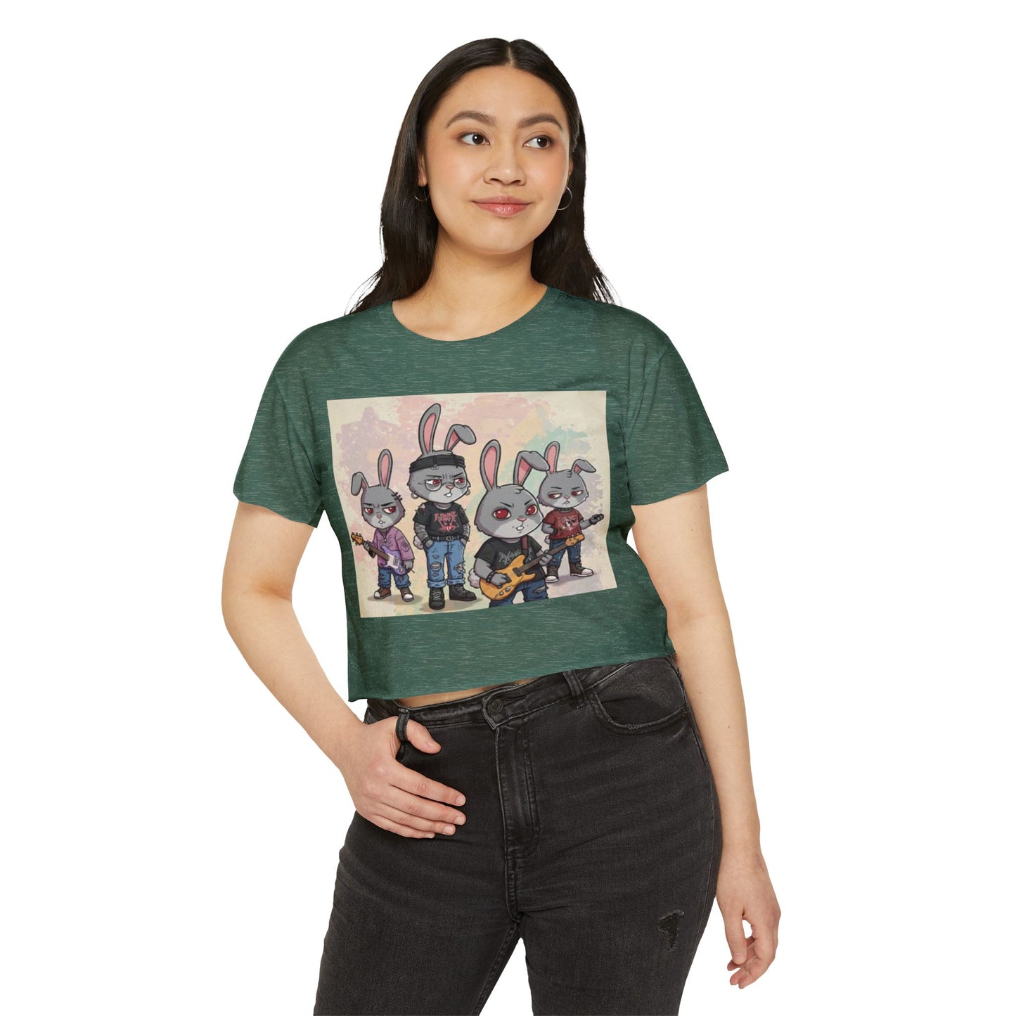 Women's Festival Crop Top with Rock Bunny Design | Chic Summer Top | Music Festival Wear, Boho Style, Concert Outfit, Gift for Her