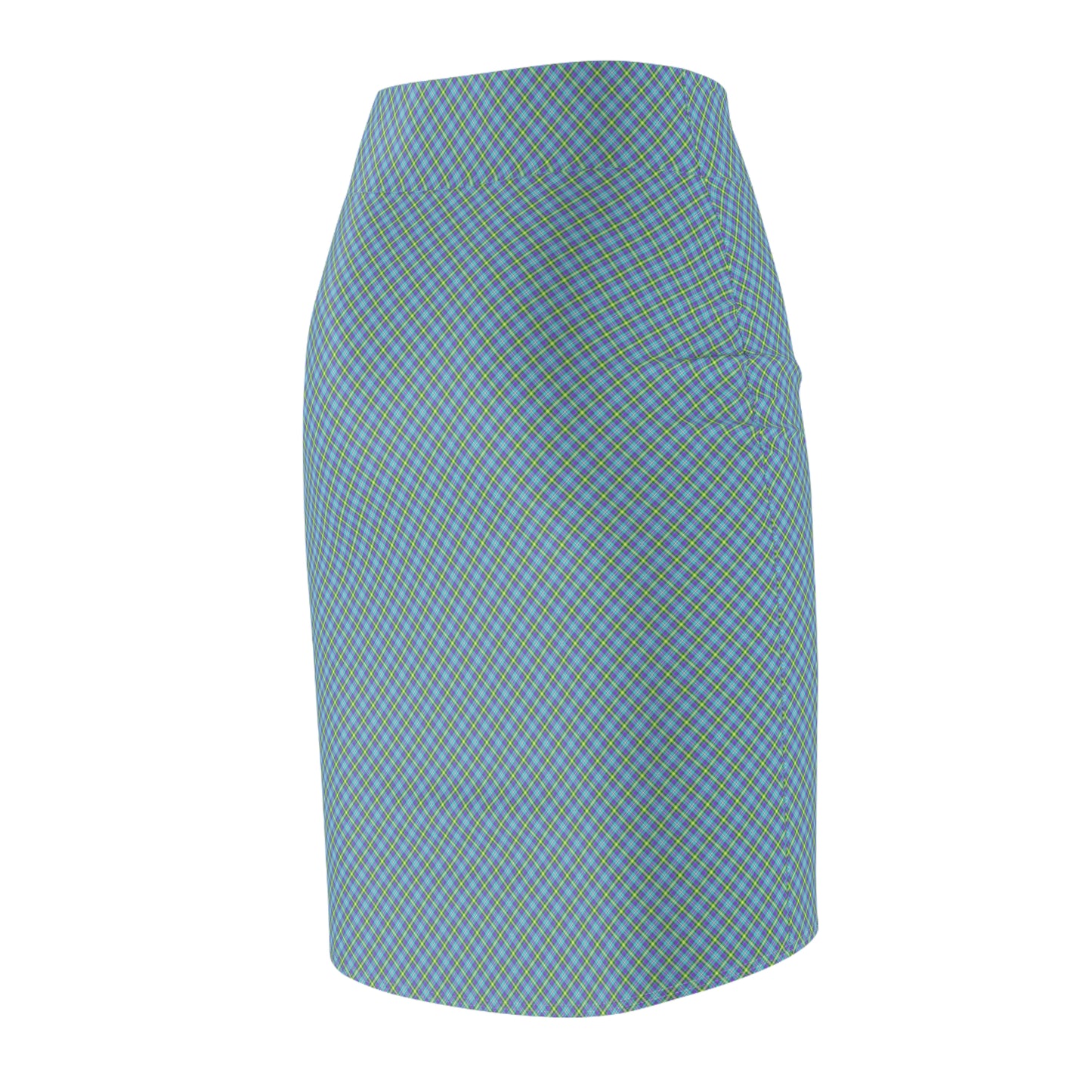 Chic Women's Pencil Skirt, Stylish Office Wear, Blue Checkered Pattern, Trendy Summer Fashion, Versatile Casual Outfit