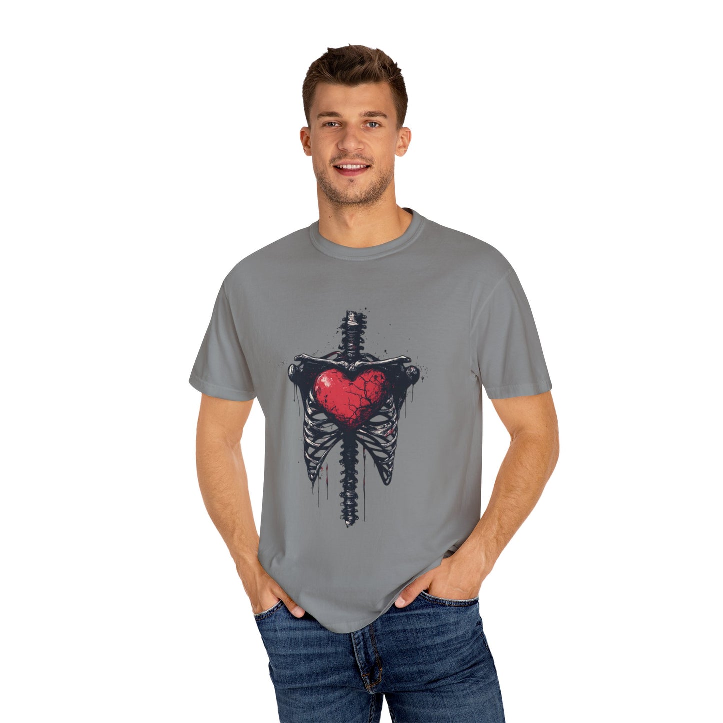 Heart-Cross Unisex Garment-Dyed T-shirt, Vintage Graphic Tee, Gift for Couples, Unique Art Shirt, Casual Wear, Festival Fashion