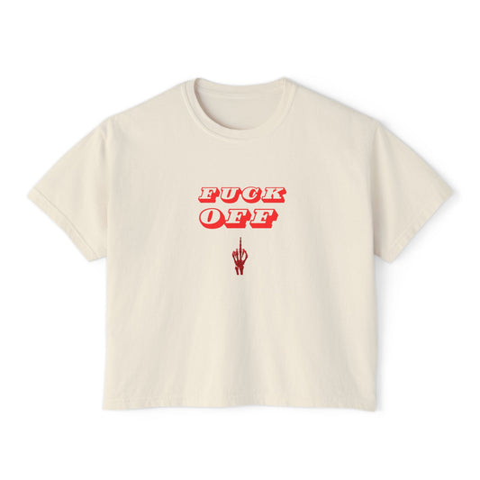 Women's Boxy Tee with 'F*CK OFF' Design, Trendy Graphic Shirt, Casual Everyday Wear, Gift for Her, Festival Fashion
