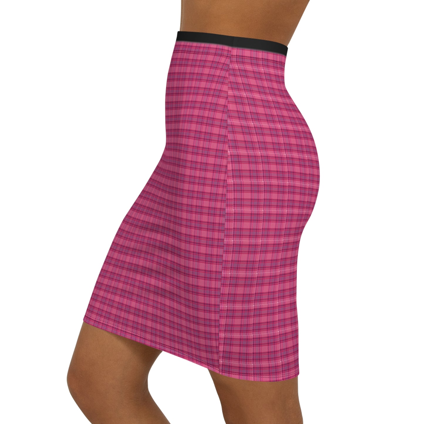 Chic Pink Plaid Women's Mid-Waist Pencil Skirt - Stylish & Versatile Fashion