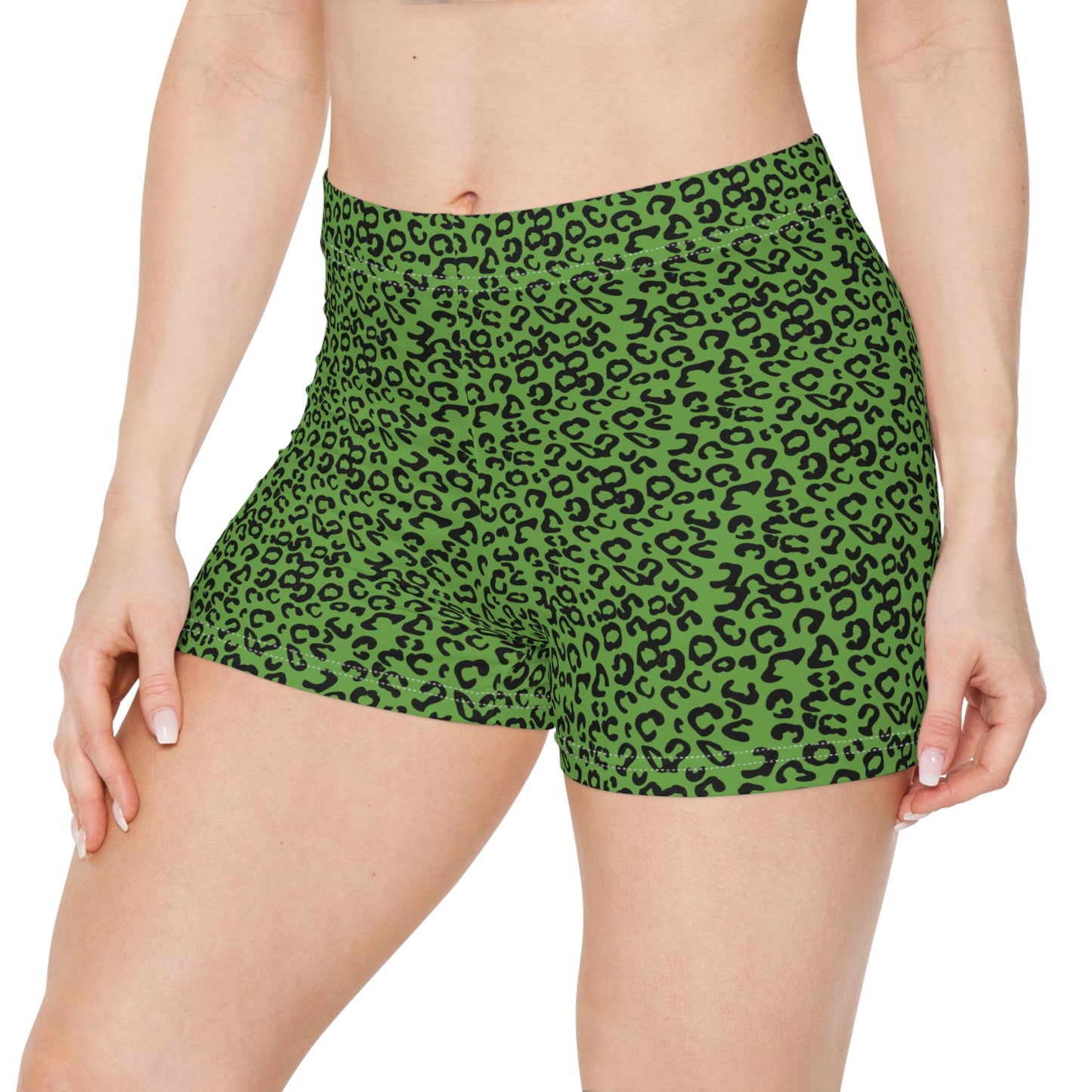 Funky Green Leopard Print Women's Shorts | Casual Summer Vibes, Beachwear, Lounge Shorts, Workout Gear, Unique Fashion