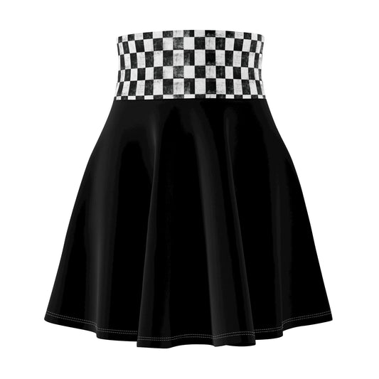 Chic Women's Skater Skirt with Checkered Waistband, Vintage Style Skirt, Casual Outfit, Perfect for Summer, Festival Wear, Everyday Fashion