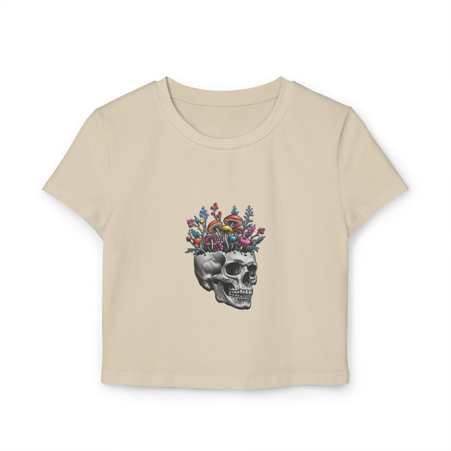 Floral Skull Women's Baby Tee | Casual Top, Gift for Her, Edgy Style, Festival Wear, Summer Outfit