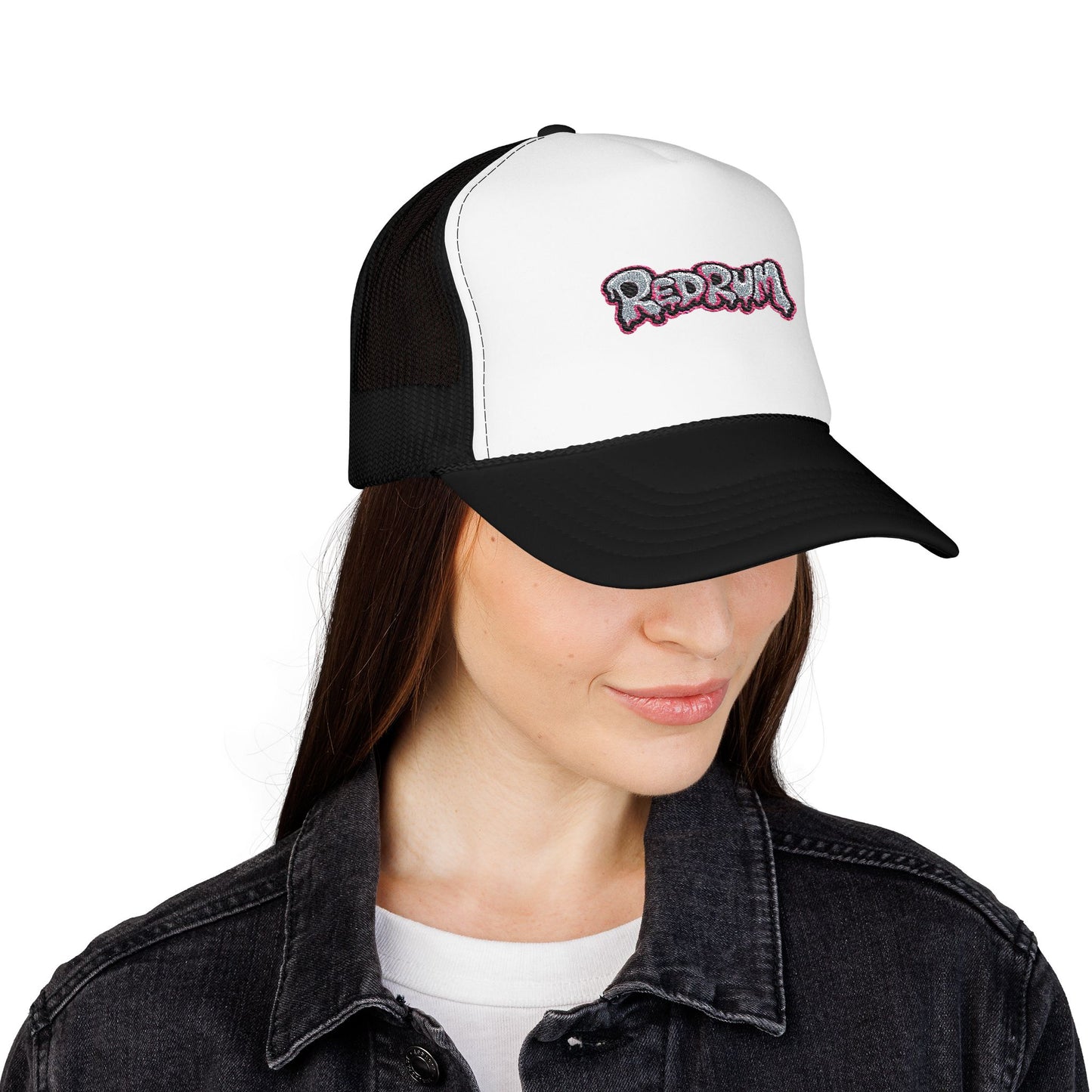 Foam Trucker Hat with Redrum Embroidery, Stylish Fashion Accessory, Perfect for Festivals, Unique Gift Idea, Outdoor Events, Casual Wear