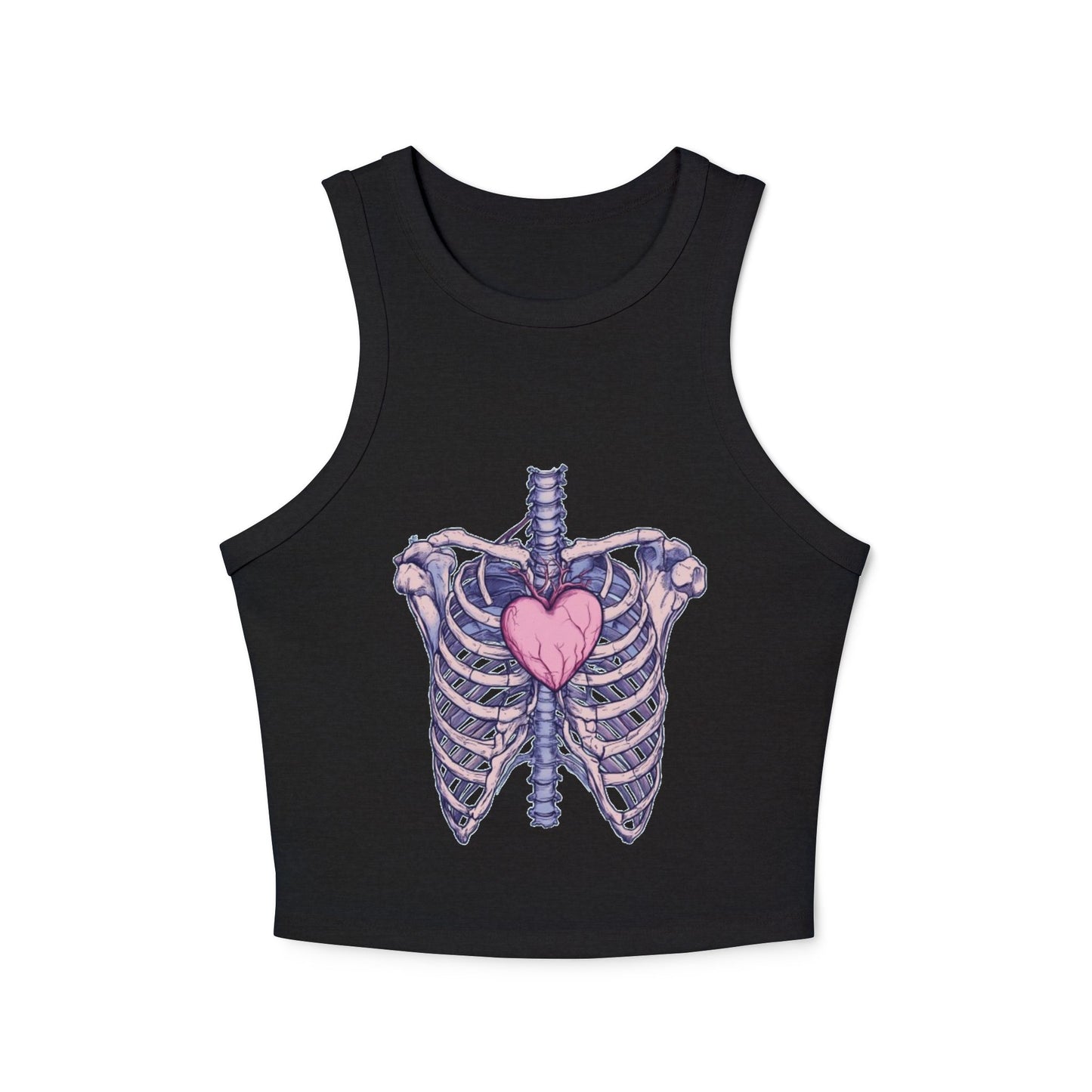 Heart Anatomy Micro Rib Racer Tank Top for Women - Trendy Crop Top