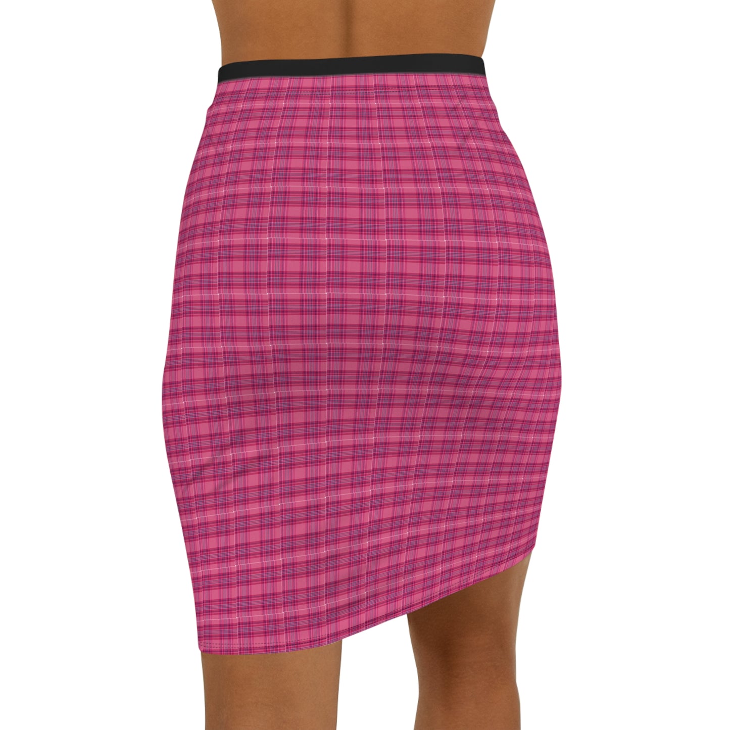 Chic Pink Plaid Women's Mid-Waist Pencil Skirt - Stylish & Versatile Fashion