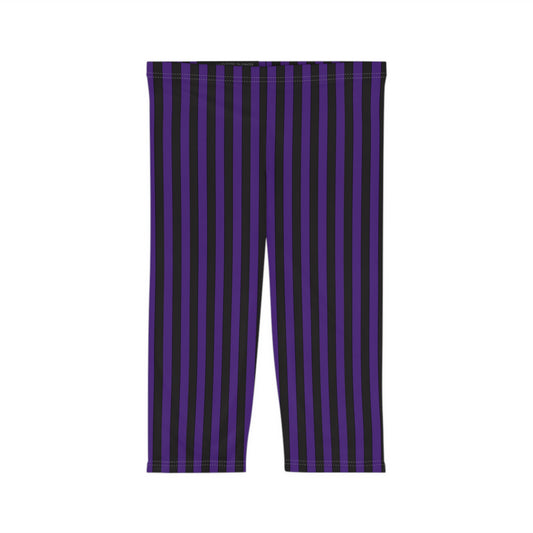 Purple Striped Capri Leggings for Women, Comfortable Yoga Pants, Casual Workout Leggings, Lounge Wear, Fitness Apparel