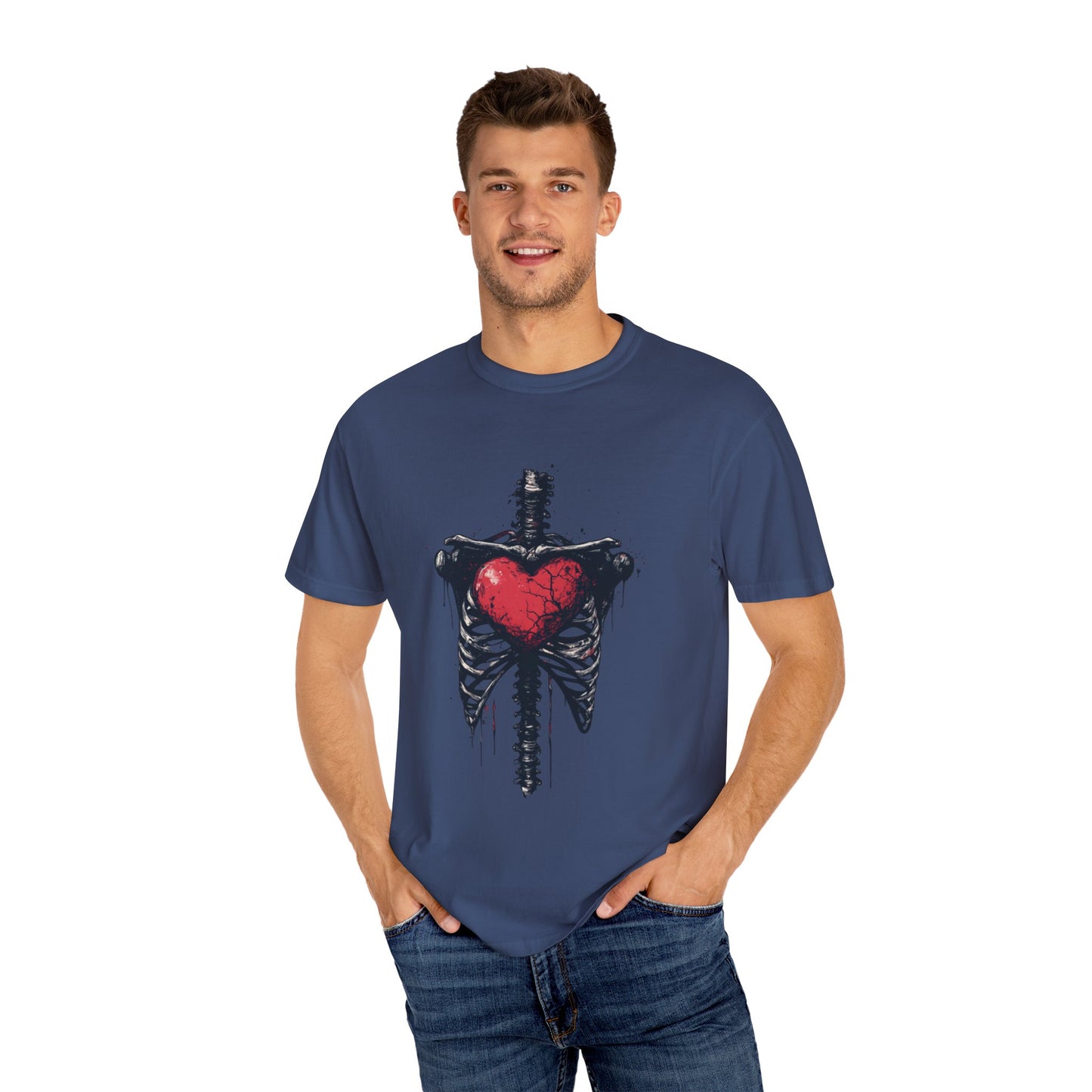 Heart-Cross Unisex Garment-Dyed T-shirt, Vintage Graphic Tee, Gift for Couples, Unique Art Shirt, Casual Wear, Festival Fashion
