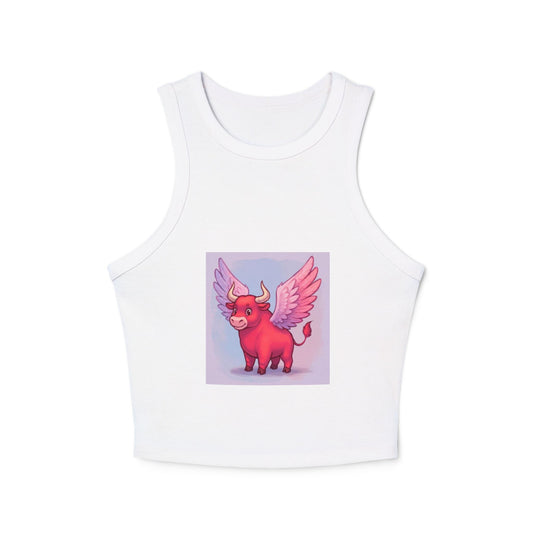 Whimsical Winged Bull Tank Top, Cute Summer Top, Gift for Animal Lovers, Festival Wear, Playful Summer Apparel