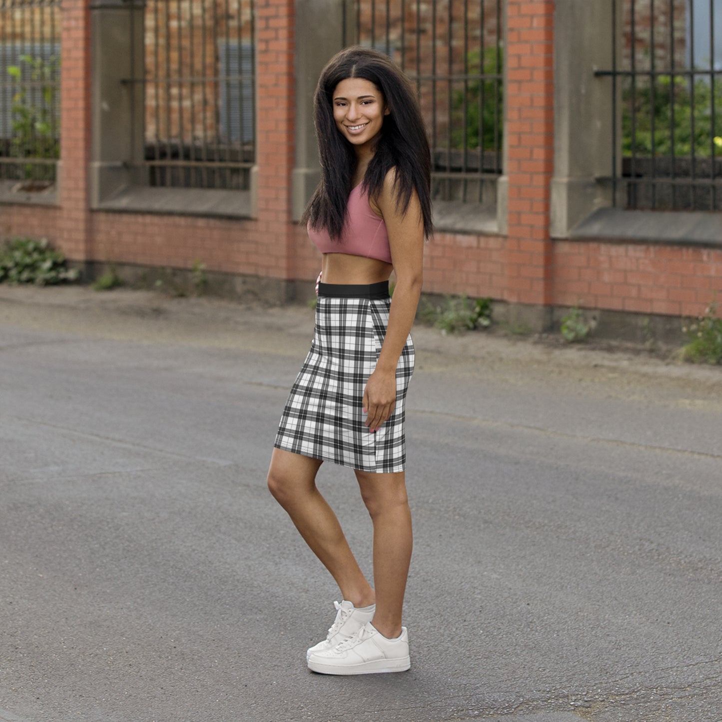 Chic Plaid Mid-Waist Pencil Skirt for Women - Stylish Office & Casual Wear