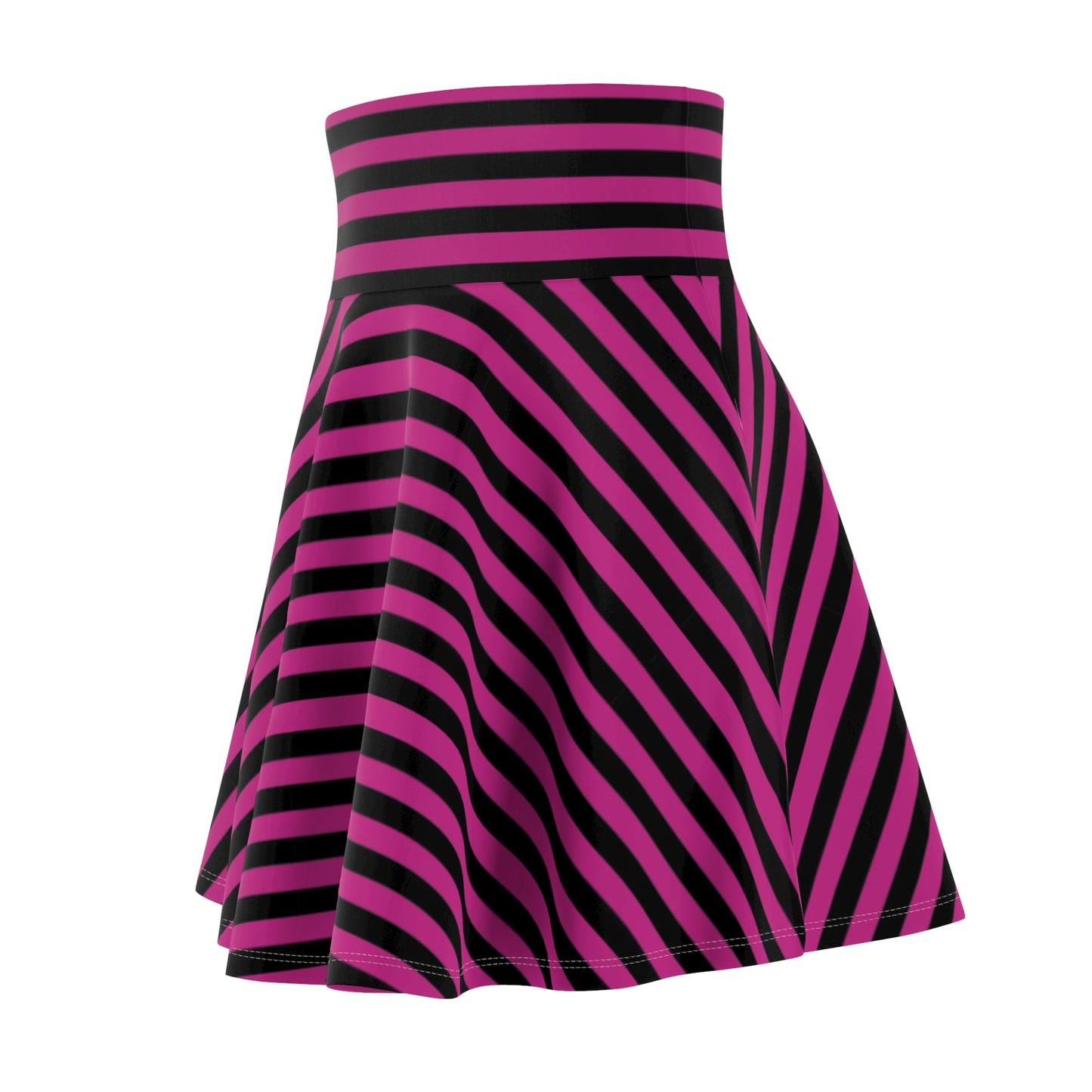 Stylish Women's Skater Skirt - Pink and Black Stripes, Casual Wear, Summer Outfits, Festival Fashion, Everyday Style