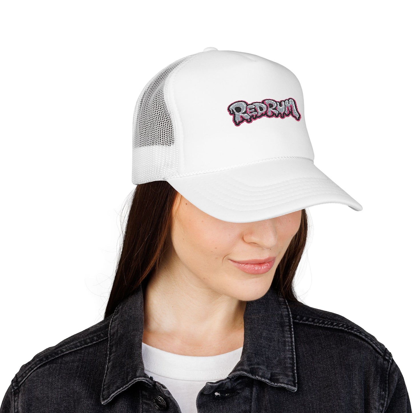 Foam Trucker Hat with Redrum Embroidery, Stylish Fashion Accessory, Perfect for Festivals, Unique Gift Idea, Outdoor Events, Casual Wear