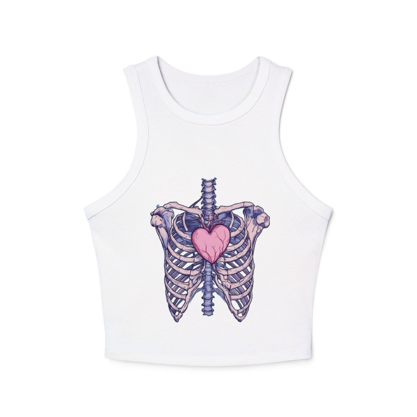 Heart Anatomy Micro Rib Racer Tank Top for Women - Trendy Crop Top